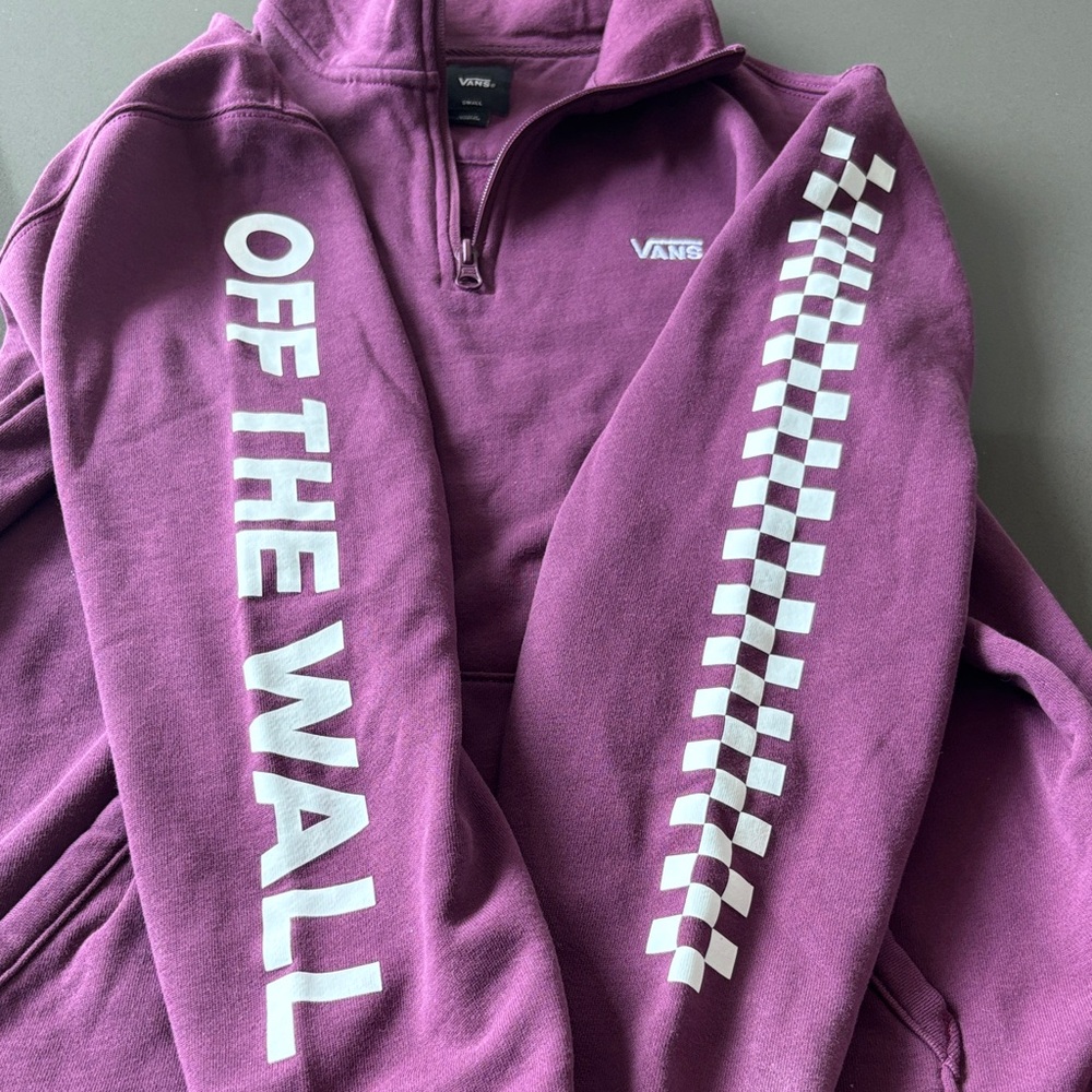 Vans Men's Burgundy Quarter Zip Pullover with Sleeve 'OFF THE WALL' SZ S - Picture 12 of 14